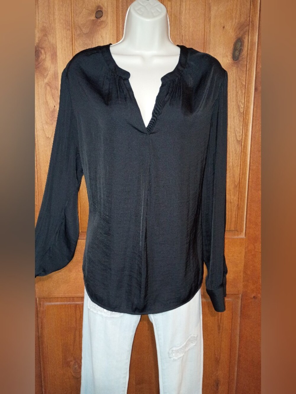 Simply Vera Vera Wang Black Split V-Neck Long Sleeve Blouse - Picture 1 of 9
